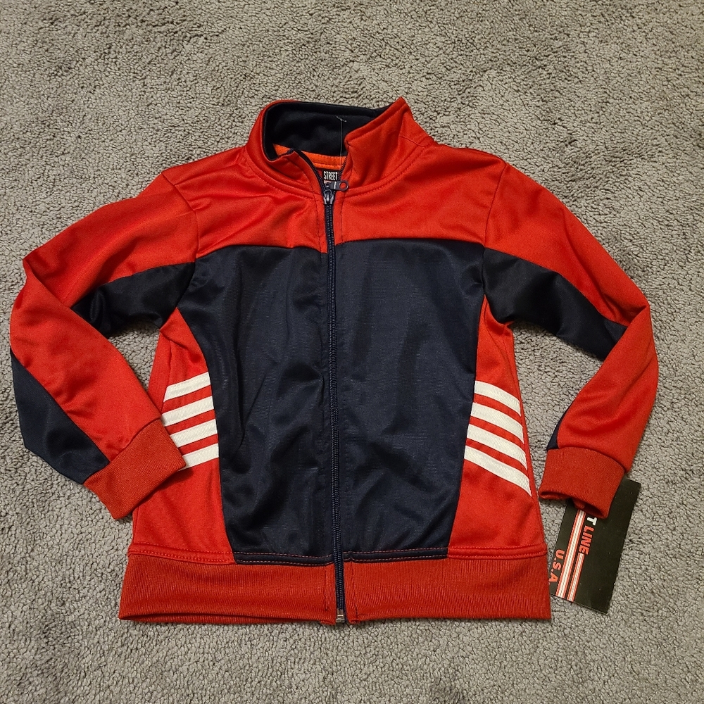 Boy's red and black zip up jacket. Size 4